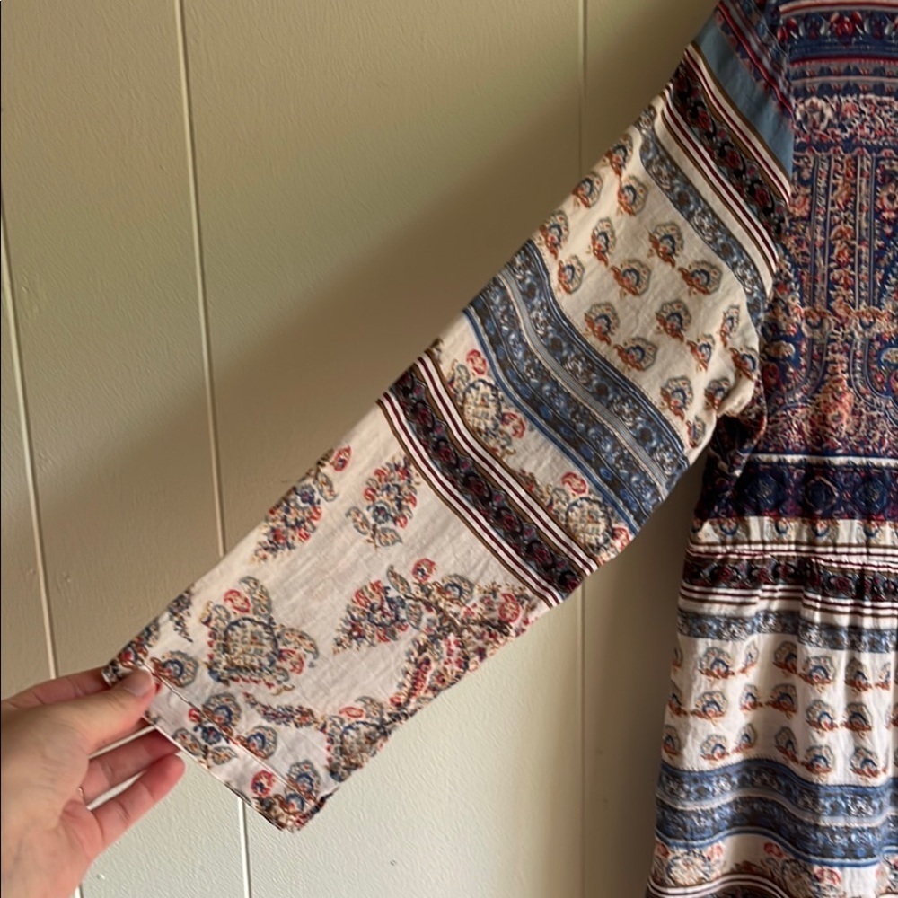 Aratta Silent Journey Blue, Red, Beige Boho Floral Beach Tunic Shirt Sz Sm - Picture 10 of 16